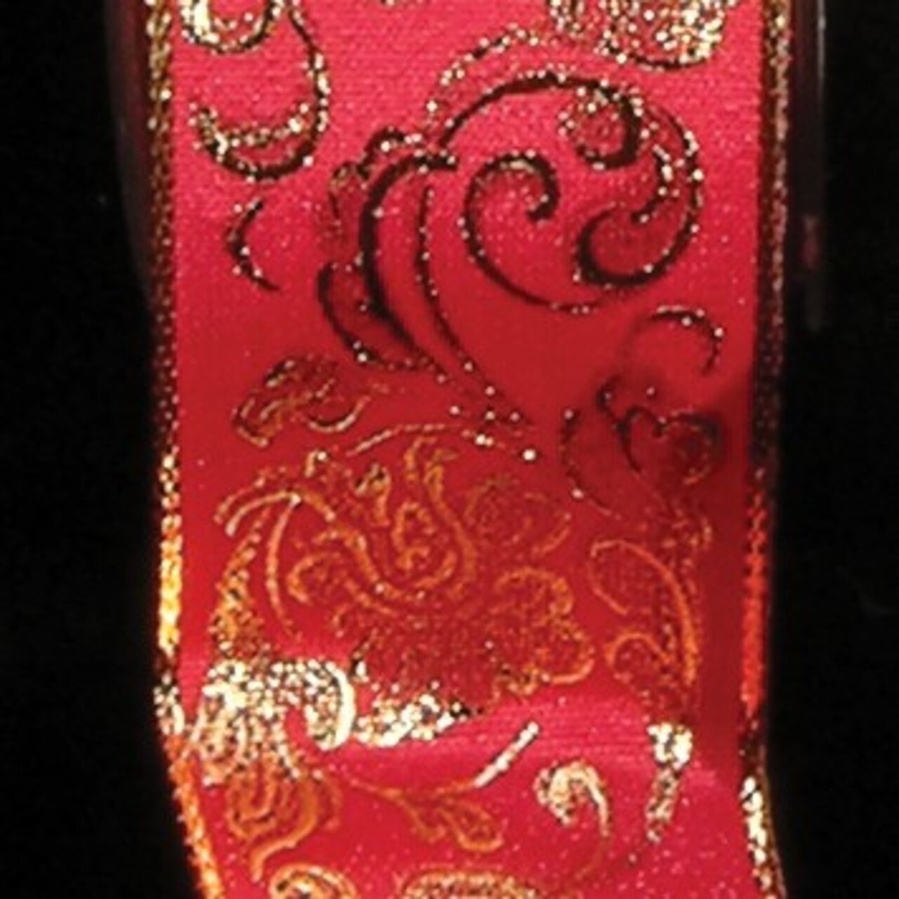 The Ribbon People Shimmering Gold and Red Ornamental Wired Craft Ribbon 1.5" x 27 Yards